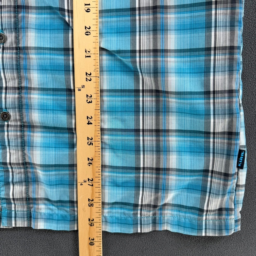 Kuhl Mens Blue Plaid Short Sleeve Button Down Hiking Shirt Large Pockets - Picture 8 of 15